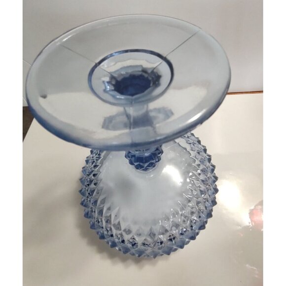 Vintage Indiana Glass Diamond Point Blue Glass Large Compote 7.25" Tall - Picture 9 of 13